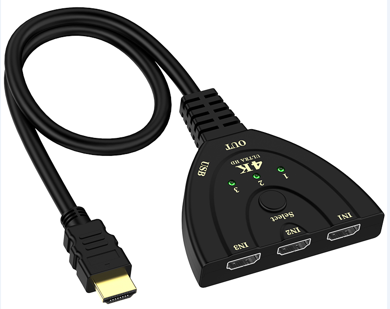  HDMI Switch 3x1 (Three Inputs to One Output) – Pigtail Style with Power Cable, 4K*2K Support
