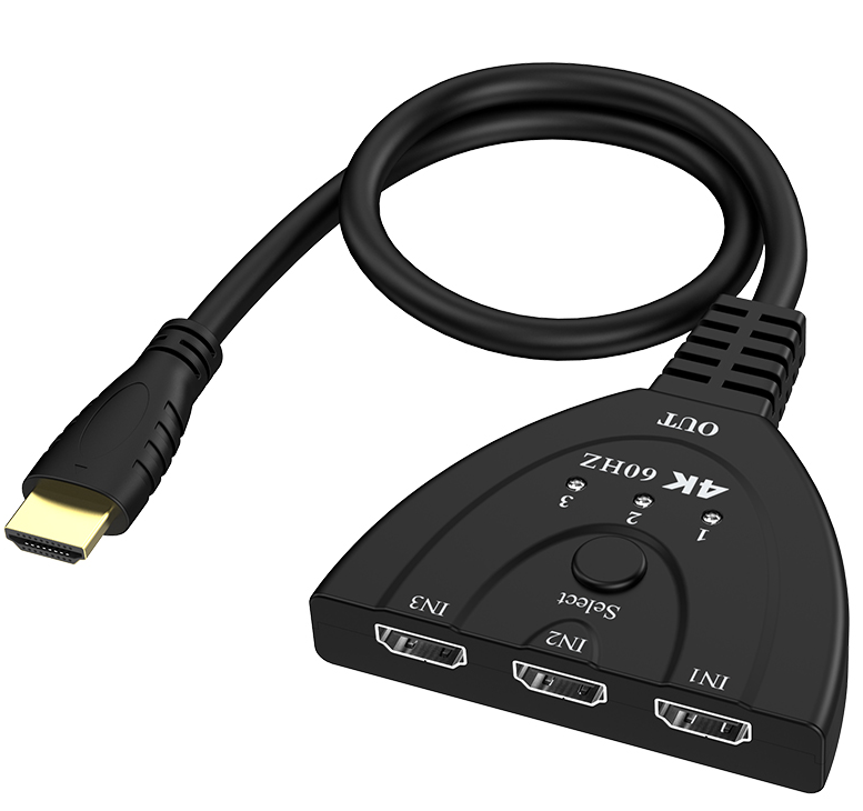 HDMI Switch 3x1 (Three Inputs to One Output) – Pigtail Style, 4K @ 60Hz Support
