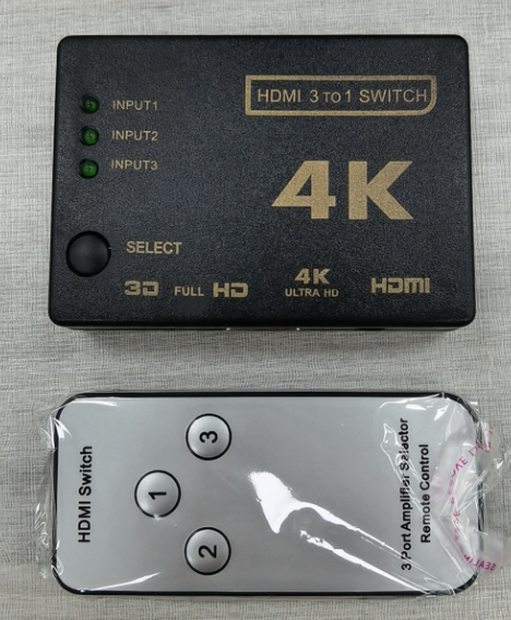  HDMI Switch 3x1 (Three Inputs to One Output) – Built-in Infrared, 4K*2K Support
