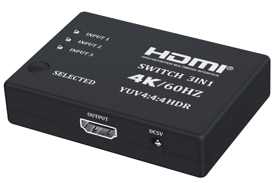 HDMI Switch 3-in-1 with Infrared (IR) Remote, 4K