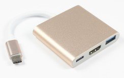 Type-C to HDMI + USB 3.0 + PD 3-in-1 Cable (Gold, Silver)